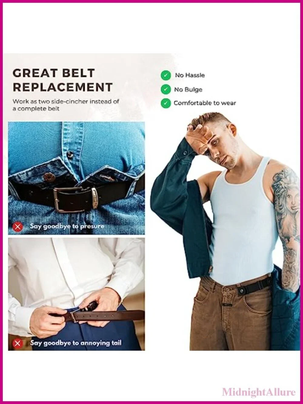 Buckleless Elastic Stretch Belt Adjustable Invisible Belt for Jeans Pants